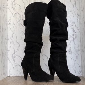 Black Suede Knee-High Women's Boots
